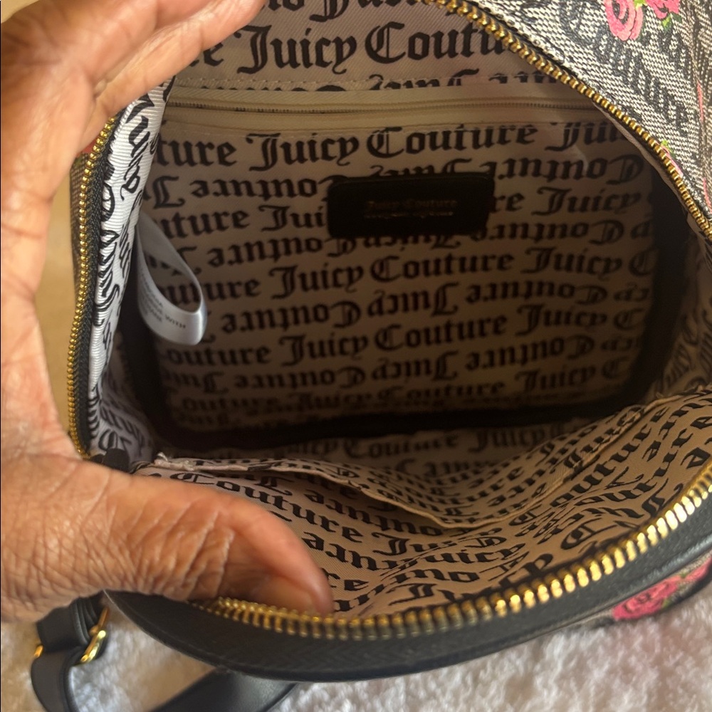 Juicy Couture Black and Pink Rose Backpack with Make-Up Pouch - Picture 5 of 6